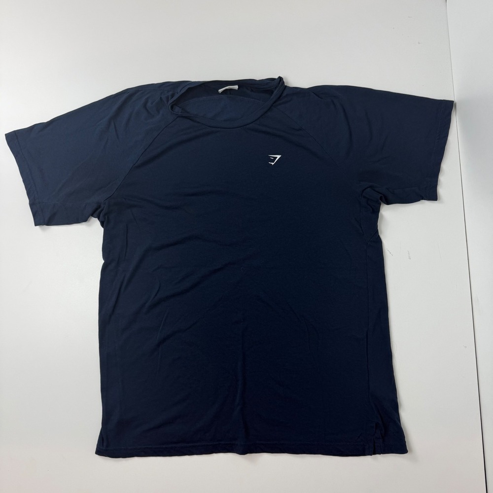 Gymshark Mens XL Navy Blue Short Sleeve Raglan Athletic Training T-Shirt Logo